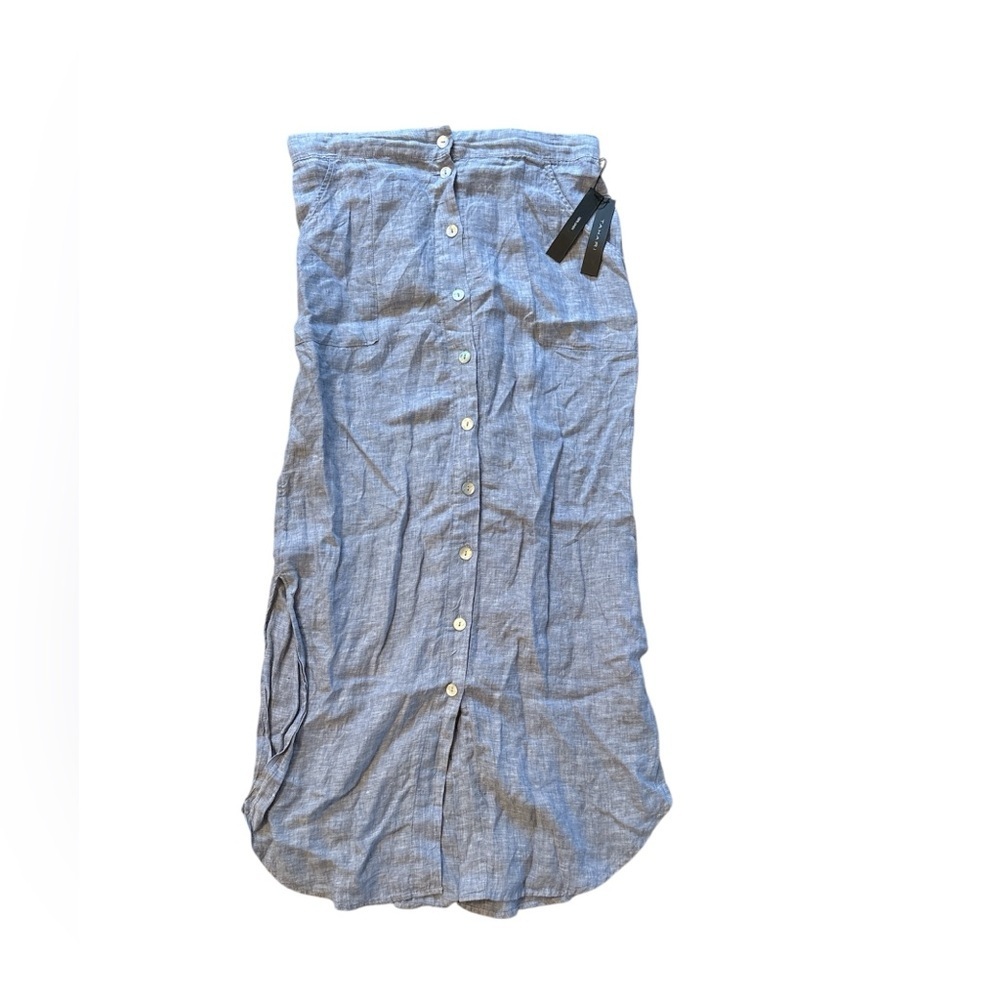 Tahari CLOSET CLEANOUT Linen Button Blue Midi Skirt Size L